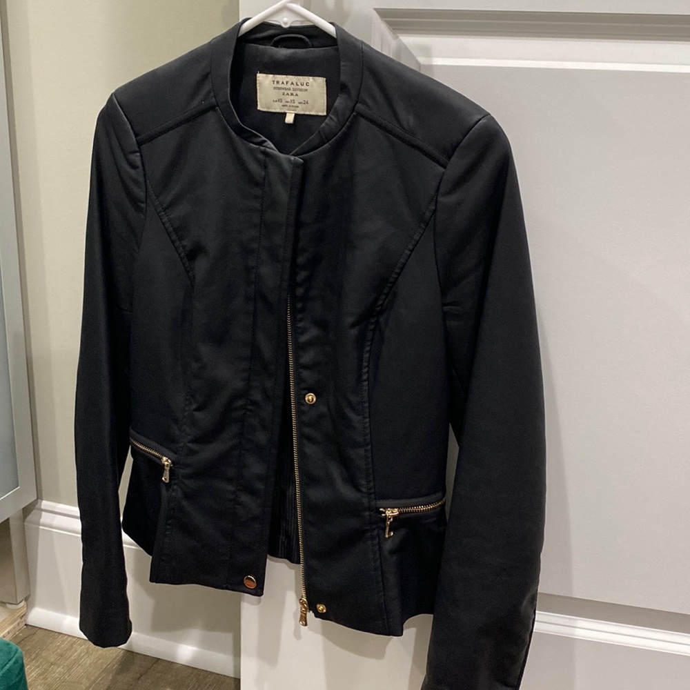 Zara xs leather jacket with gold detail
